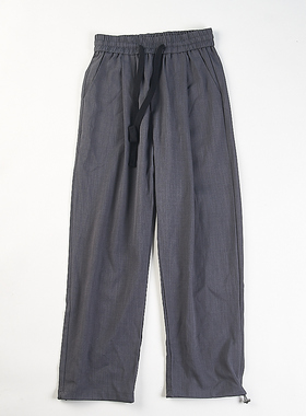 高级日系松弛风垂感休闲裤男女H85706春夏松紧腰抽绳直筒束脚长裤