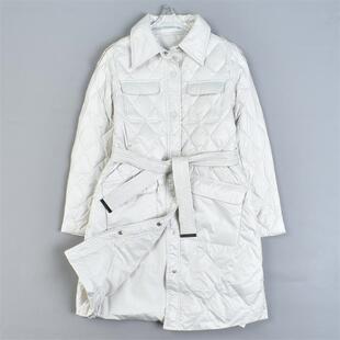 高端好货长款羽绒服女24L81364收腰显瘦直筒菱形格真90白鸭绒外套