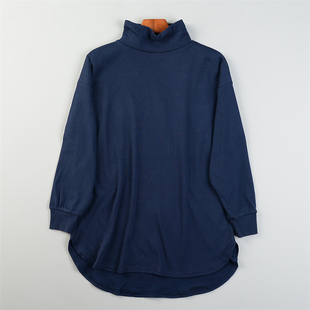 日单加绒半高领中长款T恤打底衫女L85805春秋松弛感长袖卫衣上装