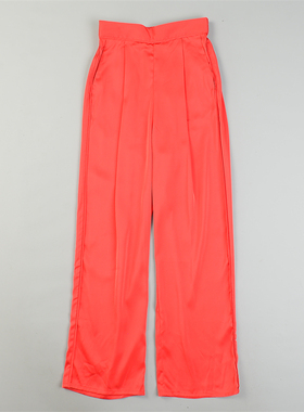 精品日单丝滑光面红色阔腿裤女L84536夏秋季高腰显瘦显腿休闲长裤