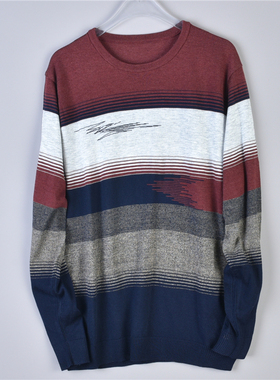 新款男士长袖圆领针织衫1118L76840中青年春秋冬季条纹款薄款毛衣