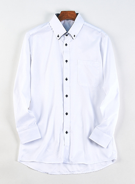 622日单精致提花细格子白色衬衫男82367夏秋商务休闲长袖衬衣上衣