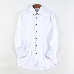 622日单精致提花细格子白色衬衫 衬衣上衣 男82367夏秋商务休闲长袖