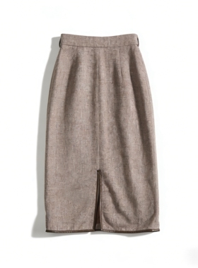 日单轻熟优雅风毛呢半身裙女H85937春秋开叉包臀裙通勤百搭中长裙