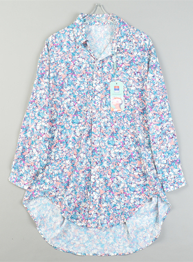 精品高货中长款纯色碎花长袖衬衫女L83901夏秋季宽松休闲上衣外套