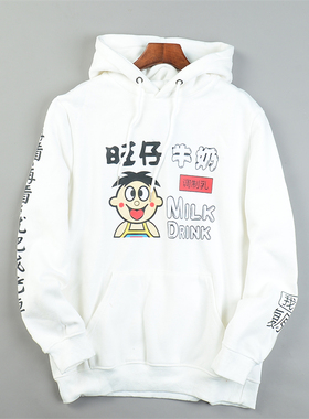 精品加绒卡通胶印男女生连帽卫衣12.2L85264经典袋鼠兜秋冬季帽衫