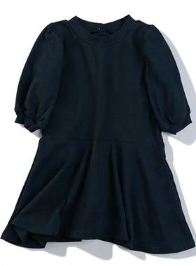 日单童装泡泡袖A字连衣裙3.17L86039可爱小女孩圆领套头中短裙子