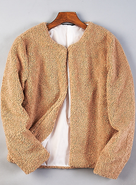 秋冬羊羔毛绒短外套女1119H80910保暖宽松显瘦短款加厚摇粒绒开衫