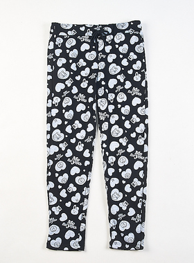 日单潮流印花抽绳腰休闲长裤女H84170秋季宽松显瘦棉毛圈直筒卫裤