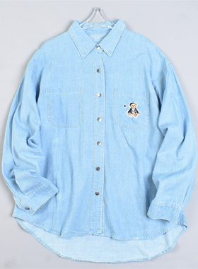 616韩版刺绣印花牛仔衬衫潮女82378春秋宽松显瘦学生长袖上衣外套