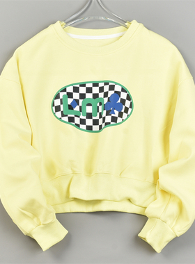 韩版双面印花短款卫衣女L83741秋季新款宽松休闲百搭长袖套头上衣