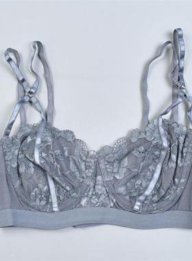 性感蕾丝灰色双肩带文胸女2.18L81758聚拢上托收副乳透气美背内衣