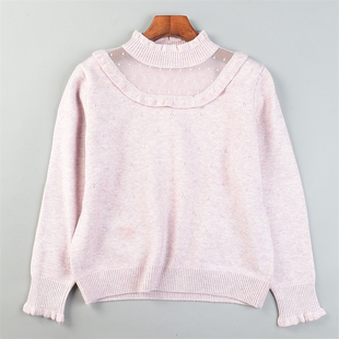 外穿打底衫 精品薄纱小圆领毛衣针织衫 女12.30L85565木耳边秋冬季