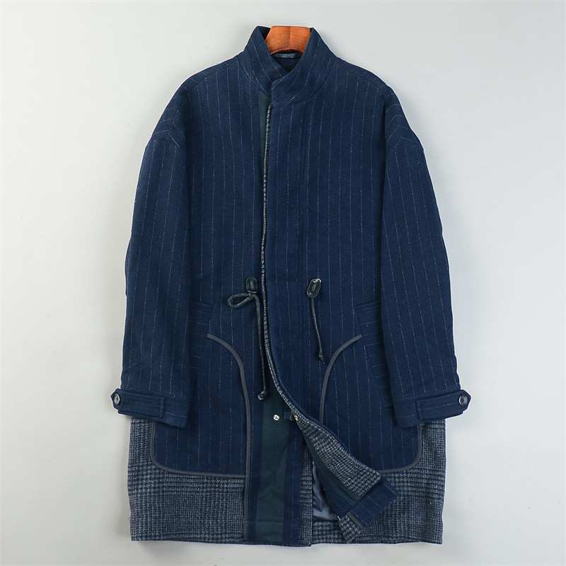 高级感重磅拼接羊毛呢大衣男女L85492宽松收腰型秋冬季中长款外套