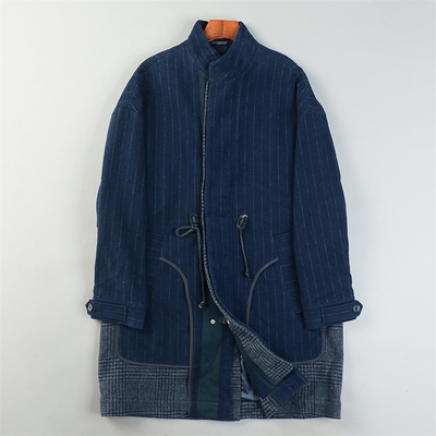 高级感重磅拼接羊毛呢大衣男女L85492宽松收腰型秋冬季中长款外套