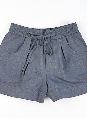 外贸韩版纯色短裤女4.15H82172夏季自然腰系带宽松显瘦阔腿直筒裤