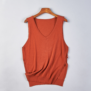 419日单无袖 女H79235春秋V领开叉内穿外搭毛衣背心马甲 羊毛针织衫