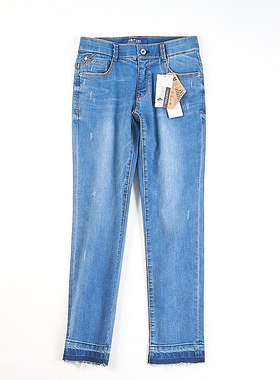 出口韩国弹力修身水洗牛仔裤女H83239夏秋季中腰显瘦百搭直筒长裤