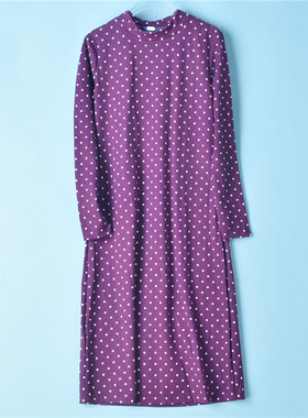 外贸波点连衣裙女2.18L72967半高圆领修身长裙春秋百搭休闲长袖裙