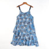 新款 韩版 印花雪纺连衣裙女4.29H81909夏季 宽松垂感吊带蛋糕长裙子