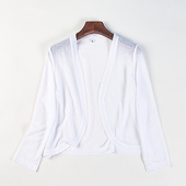 轻薄防晒叠穿长袖 外搭女H85438春夏季 披肩短外套 针织开衫 白色短款