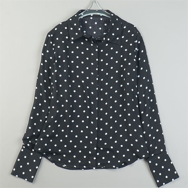 日单精品波点长袖衬衫女L84595夏秋新款宽松显瘦垂顺休闲百搭上衣
