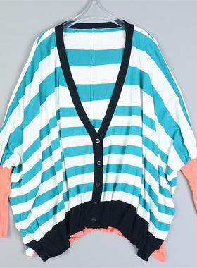 25条纹针织宽松蝙蝠衫女L80840落肩慵懒休闲风春秋新款薄外套开衫