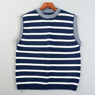复古条纹韩版针织马甲背心男女L85277学院风春季新款叠穿无袖毛衣