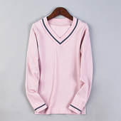 80350春秋复古学院风套头长袖 62韩版 V领针织衫 少女装 毛衣 弹力修身