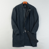 高级感潮男亚麻羊毛呢衣L85491拉链立领春秋冬休闲中长款 夹克外套