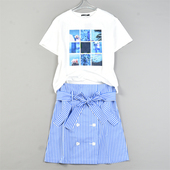 女L83652清甜减龄学生范春夏季 套装 清纯风两件套 半裙时尚 潮流短袖