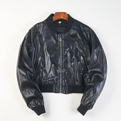 精品外贸宽松显瘦黑色PU皮衣女H83576春秋短款 棒球服机车夹克外套