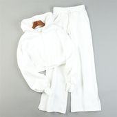 开叉阔腿裤 两件套女L84251连帽落肩袖 短外套套装 日单加绒卫衣卫裤