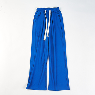 极简风坑条纹松紧腰抽绳阔腿裤女H85089春夏宽松百搭显瘦直筒长裤