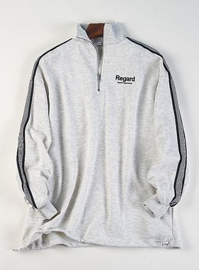 日单潮牌运动风半拉链卫衣男女H84328春秋立领条纹装饰休闲套头衫