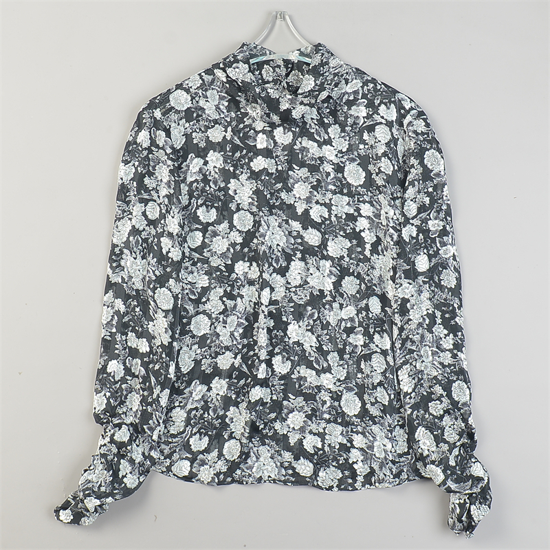 精品碎花立领雪纺长袖衬衫女L84815透气薄款夏秋新款百搭休闲上衣