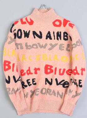 46美式半高领字母印花针织衫男女L80477潮流青年秋冬外穿打底毛衣