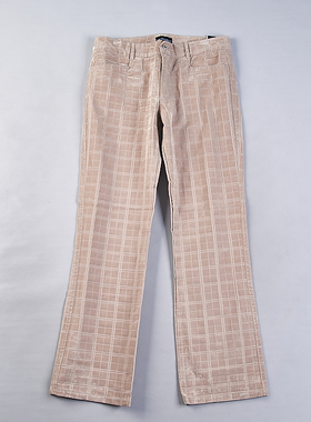 外贸大码女装全棉休闲裤2.24H78012春秋冬直筒格子中低腰直筒长裤