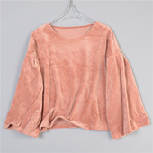 328日单ins甜美女衬衫 L77437宽松天鹅绒落肩喇叭长袖 春秋套头上衣