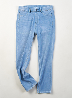 外贸纯色水洗牛仔裤女59H74205春夏新款中腰弹力修身休闲八九分裤