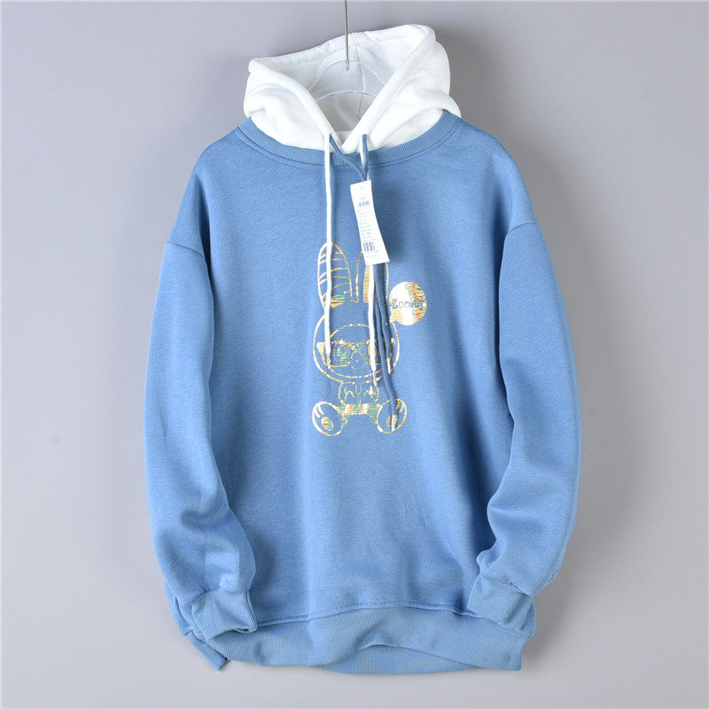 春秋季男女学生宽松拼接连帽卫衣