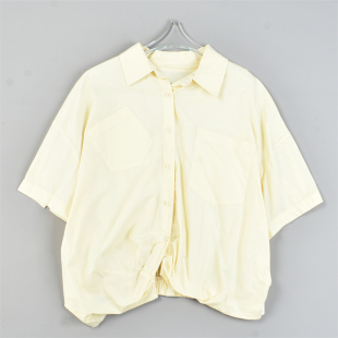 女5.27L82593宽松文艺不规则春夏季 衬衫 休闲上衣 纯棉落肩短袖 韩版