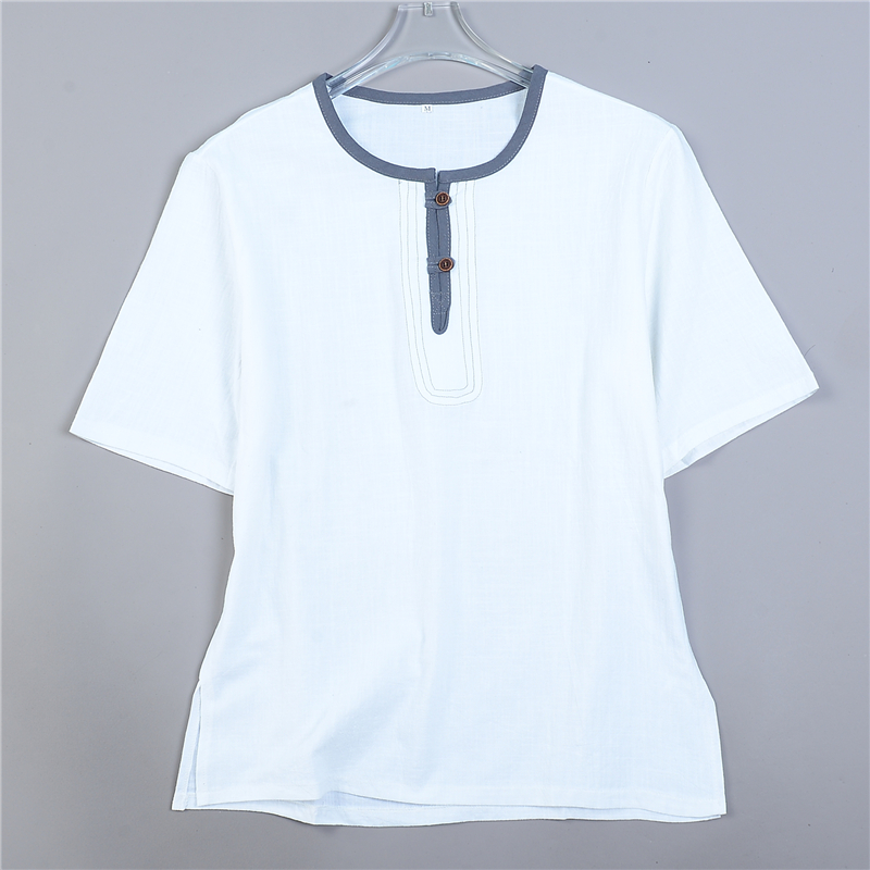 复古国潮棉麻衬衫男女短袖上衣