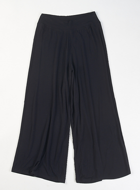 外贸大码女装纯色松紧腰阔腿裤H85559春夏宽松垂感居家休闲九分裤