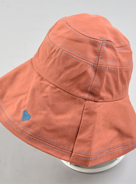 韩版车线绣花可折叠渔夫帽男女L83567防晒遮阳大檐翻边布艺盆帽子