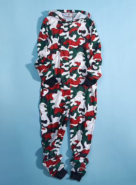 514外贸亲子装印花连体衣裤71053新款长袖睡衣花色宽松连帽家居服