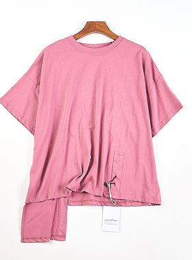 韩版全棉纯色宽松短袖T恤女82712夏季时尚小众不对称设计休闲上衣