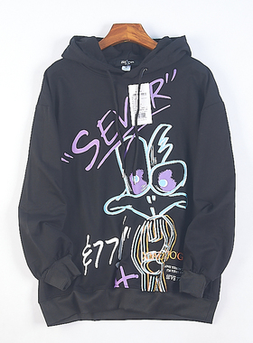 104韩版时尚个性连帽衫卫衣男女76523秋卡通印花学生宽松长袖外套