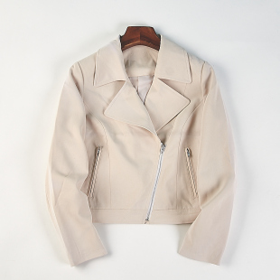 日单翻领短款 显瘦拉链外套春秋百搭气质上衣 机车夹克女H84423修身