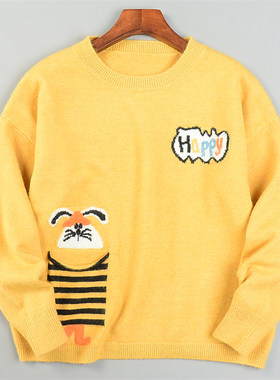 精品韩版卡通提花毛衣针织衫女L85528宽松落肩秋冬学生上衣打底衫